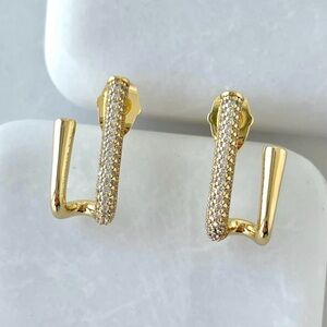 14K Gold Plated Waterproof Zircon Pavé Claw Earrings J-Hook